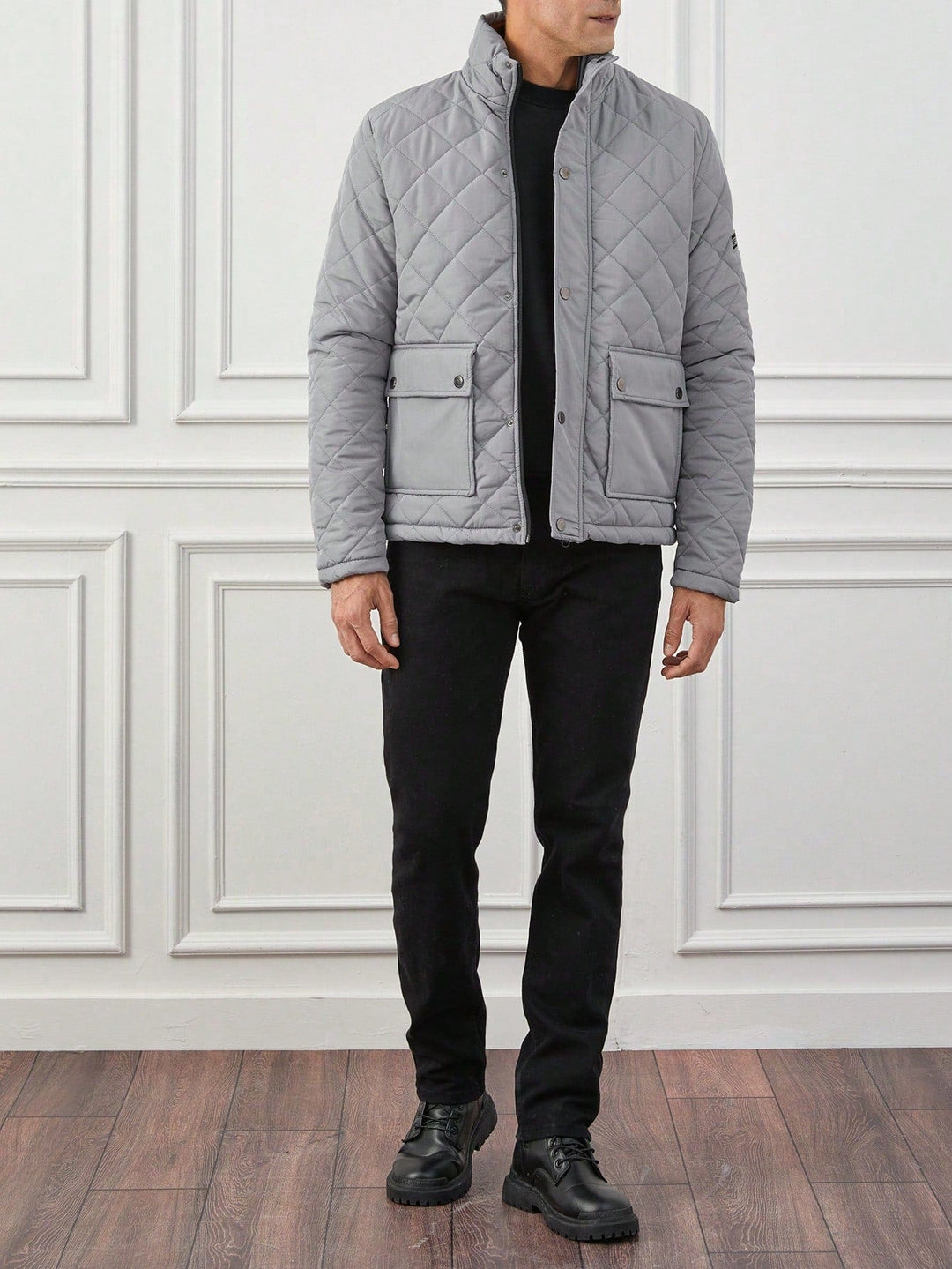 Drune | Steppdesign Mit Kariertem Muster Hoher Kragen Reißverschluss Und Knopfverschluss Slim Fit