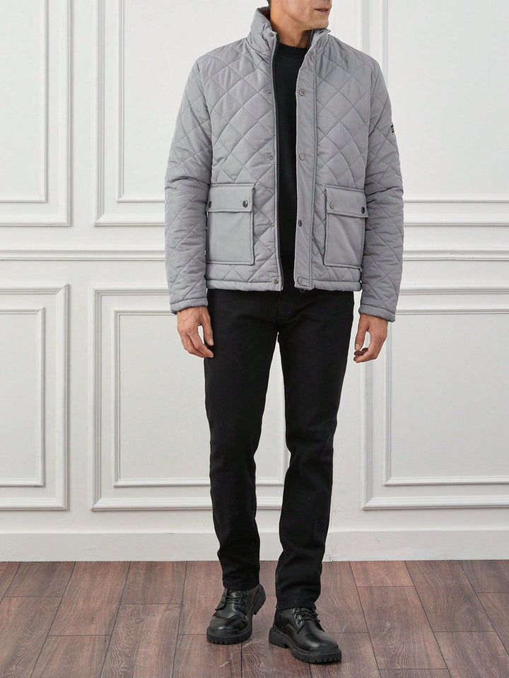 Drune | Steppdesign Mit Kariertem Muster Hoher Kragen Reißverschluss Und Knopfverschluss Slim Fit