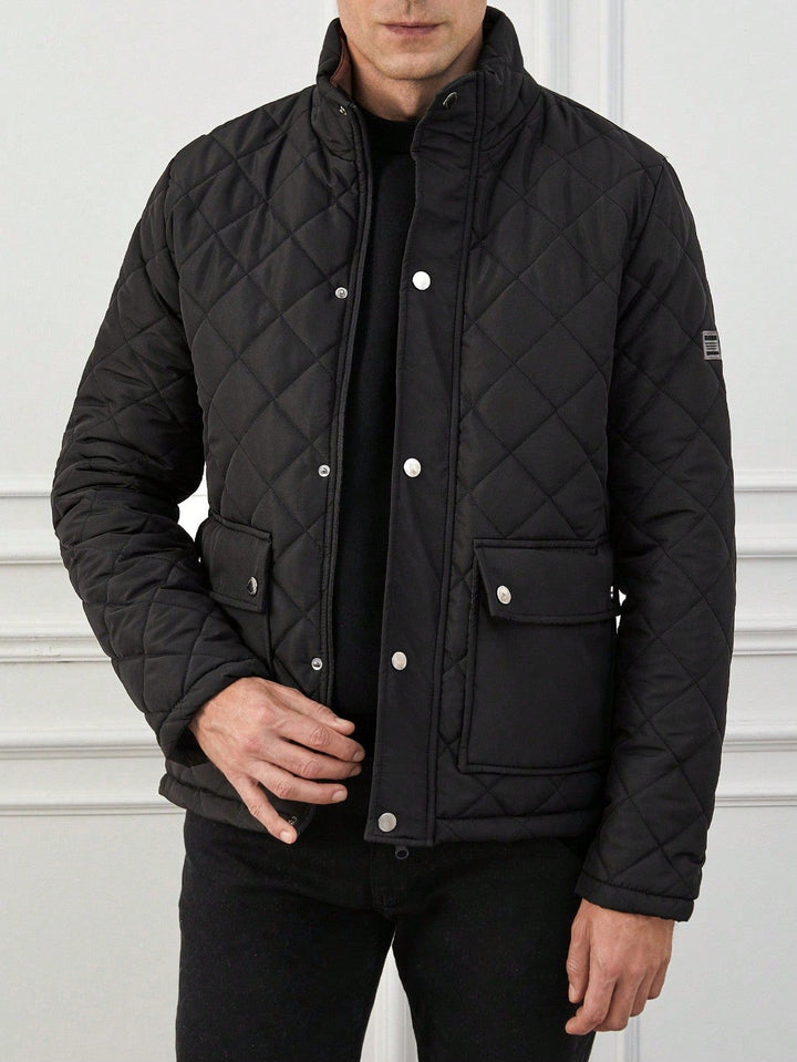 Drune | Steppdesign Mit Kariertem Muster Hoher Kragen Reißverschluss Und Knopfverschluss Slim Fit