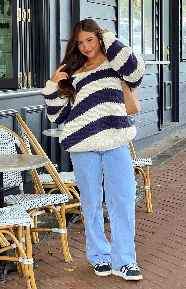 Drune | Gestreifter Chunky Strickpullover Weich und Warm Lässiger Komfort