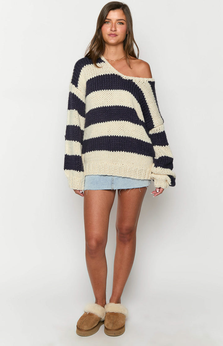 Drune | Gestreifter Chunky Strickpullover Weich und Warm Lässiger Komfort