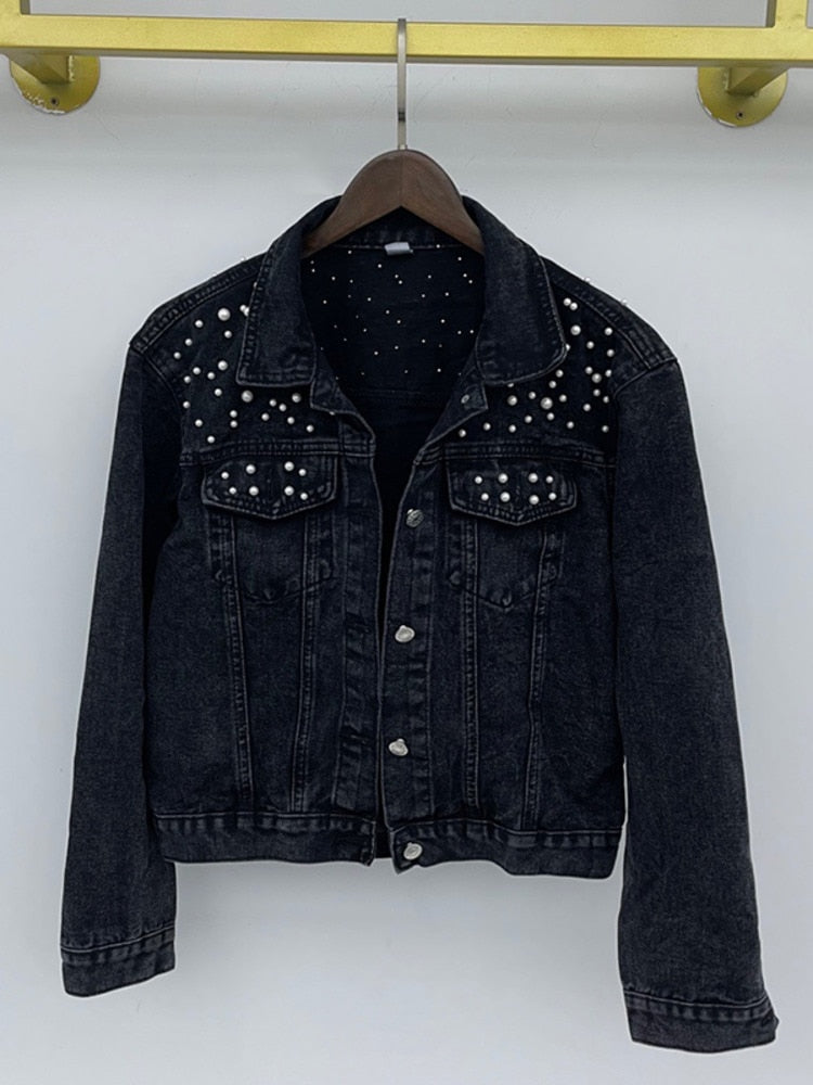 Drune | Jacke Perlen Reguläre Passform Jacke mit Perlen Denimwear Damenjacke