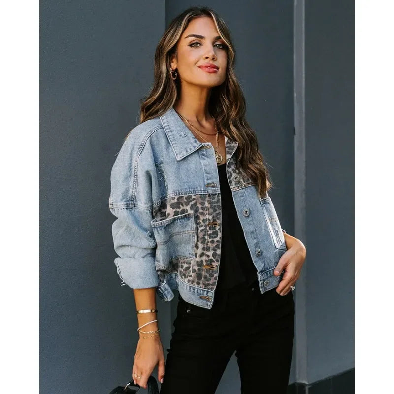 Drune | Stilvolles Leopard Denim Jacke