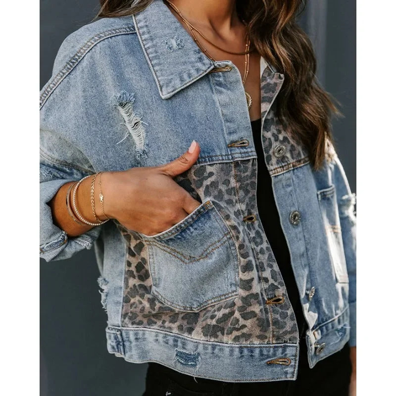 Drune | Stilvolles Leopard Denim Jacke