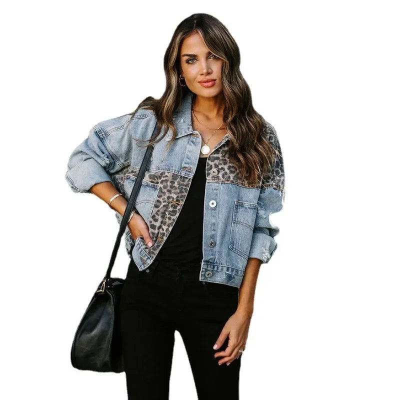Drune | Stilvolles Leopard Denim Jacke