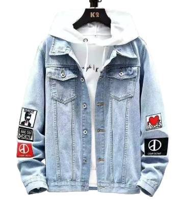 Drune | Lässig Hellblau Jeansjacke mit Patches