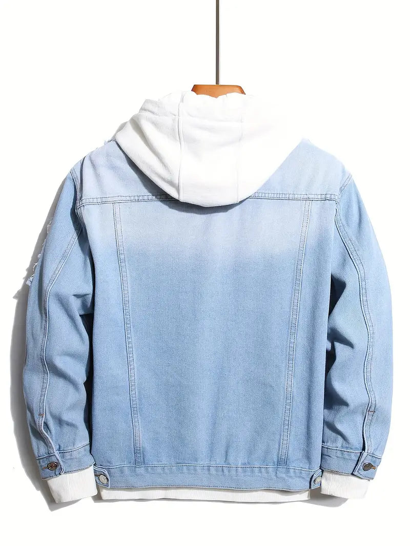 Drune | Lässig Hellblau Jeansjacke mit Patches