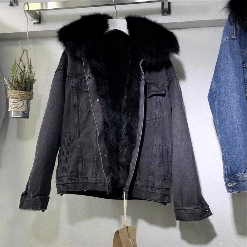 Drune | Futter Aus Pelz Warm Kunstpelz Winterjeansjacke für Damen