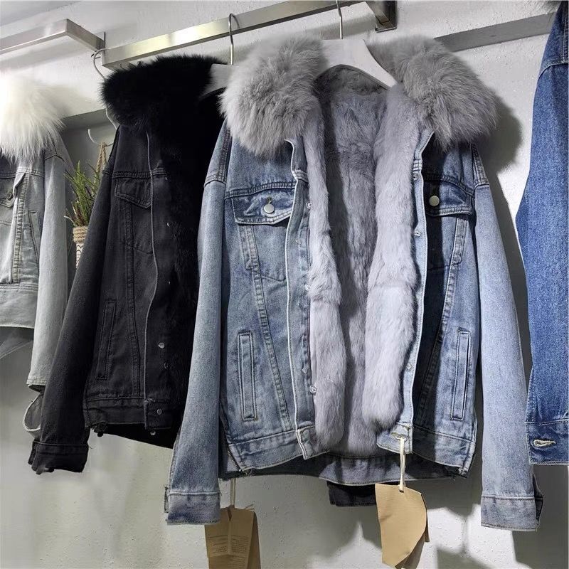 Drune | Futter Aus Pelz Warm Kunstpelz Winterjeansjacke für Damen