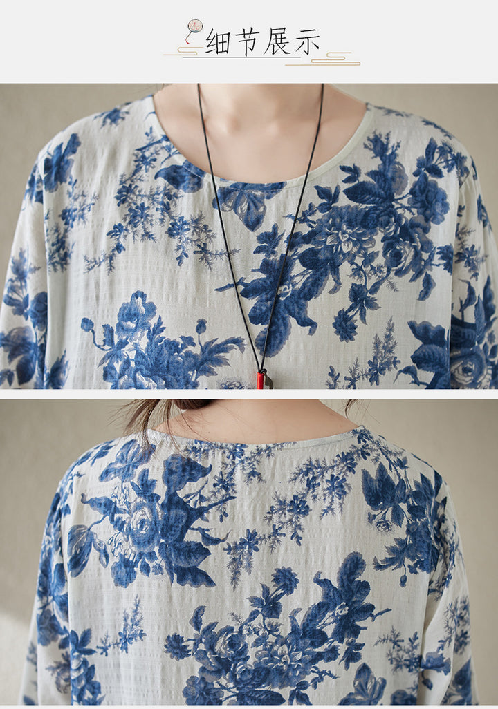 Damen Blütenmuster Maxikleid mit voluminösen Ärmeln und gerafftem Saum Drune
