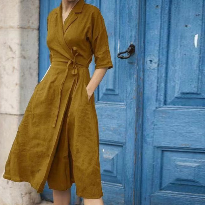 Drune | Stilvolles Midi-Hemdkleid mit Taillengürtel