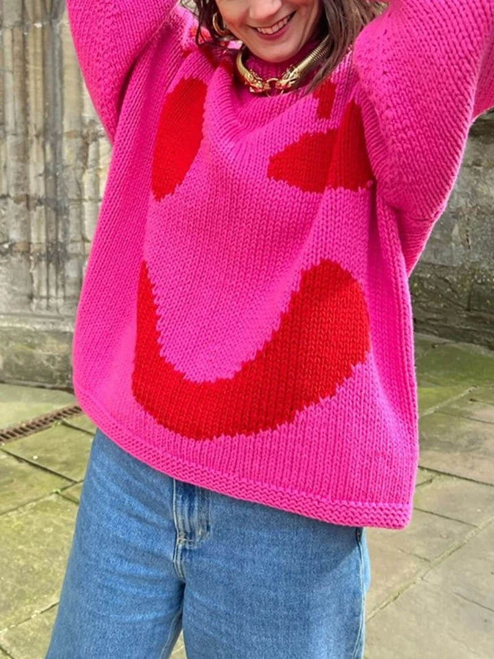 Drune | Strickpullover im Künstlerstil - Gemütlicher Freizeit Jumper mit abstraktem Gesichtsmuster