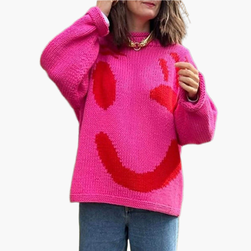 Drune | Strickpullover im Künstlerstil - Gemütlicher Freizeit Jumper mit abstraktem Gesichtsmuster