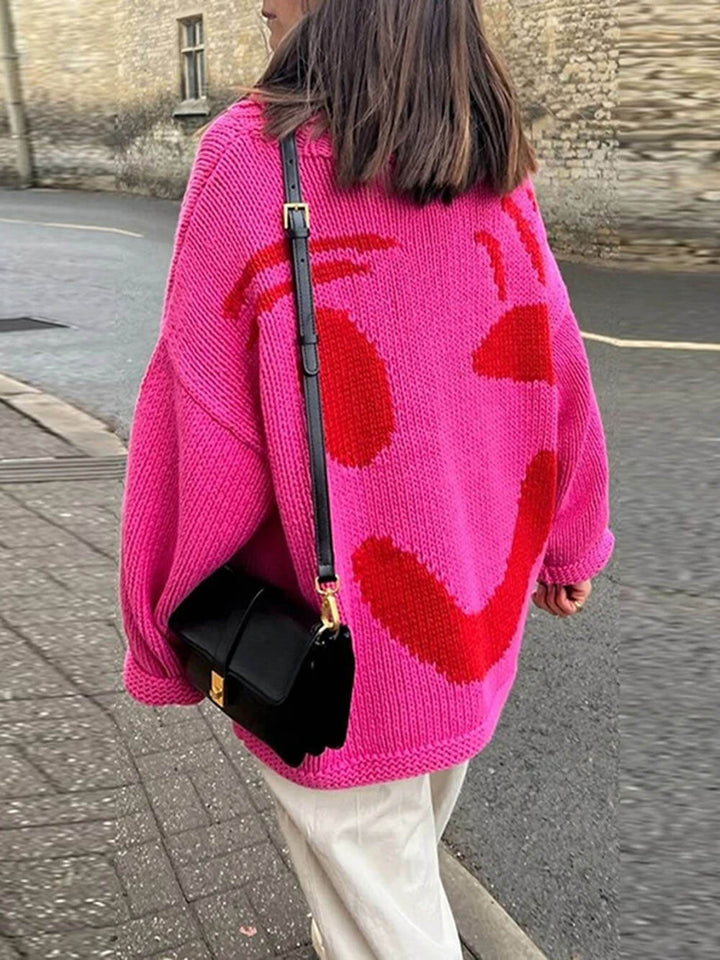 Drune | Strickpullover im Künstlerstil - Gemütlicher Freizeit Jumper mit abstraktem Gesichtsmuster
