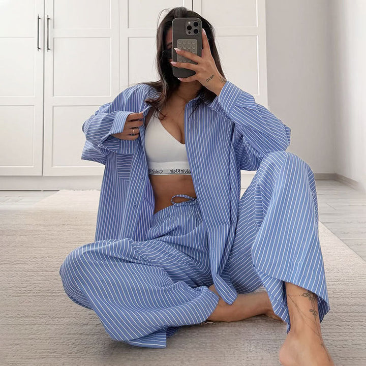 Damen gemütliches und stilvolles Pyjama-Set mit gestreiftem Design Drune