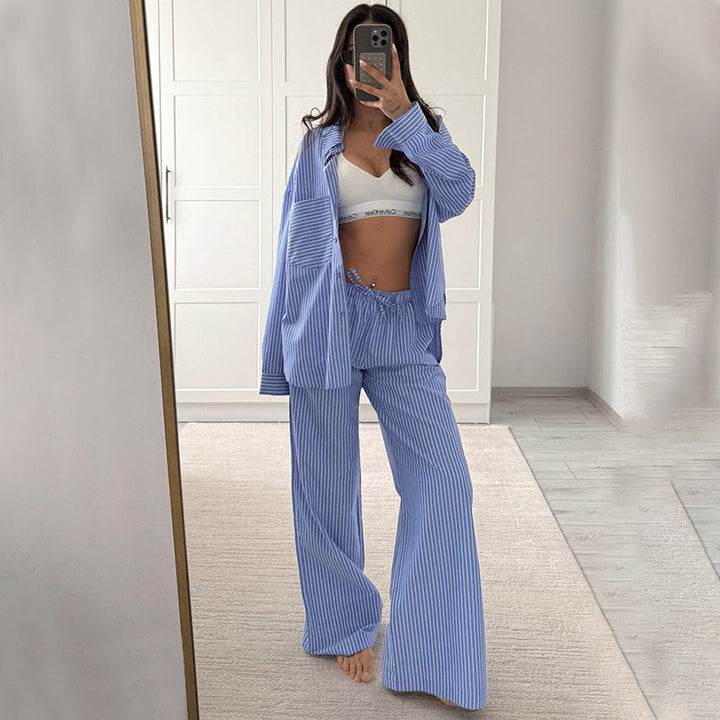 Damen gemütliches und stilvolles Pyjama-Set mit gestreiftem Design Drune