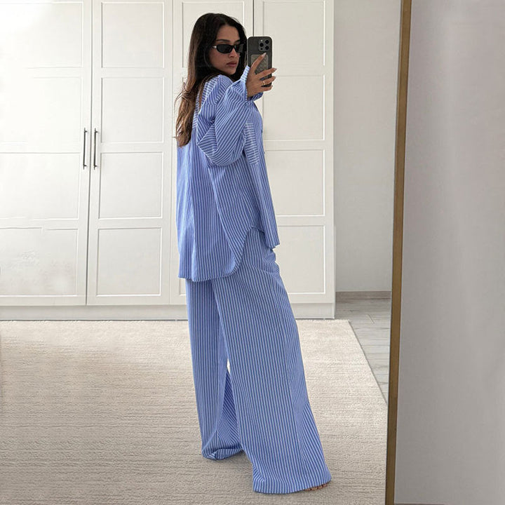 Damen gemütliches und stilvolles Pyjama-Set mit gestreiftem Design Drune