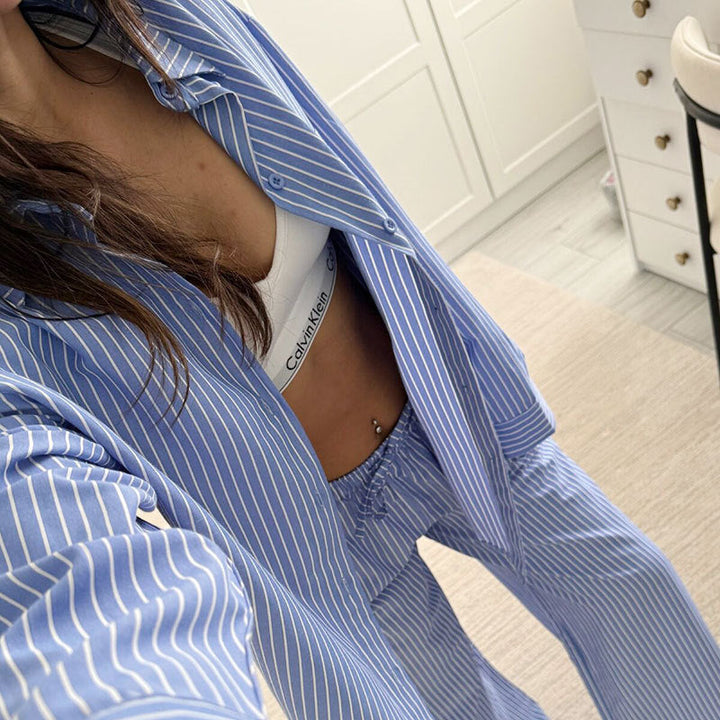 Damen gemütliches und stilvolles Pyjama-Set mit gestreiftem Design Drune