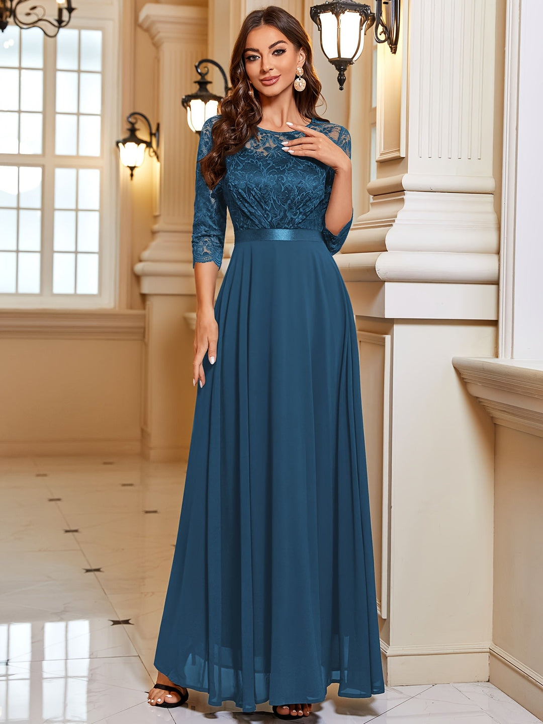 Drune | Elegantes Maxi Kleid Mit Spitze Und Chiffon Für Damen