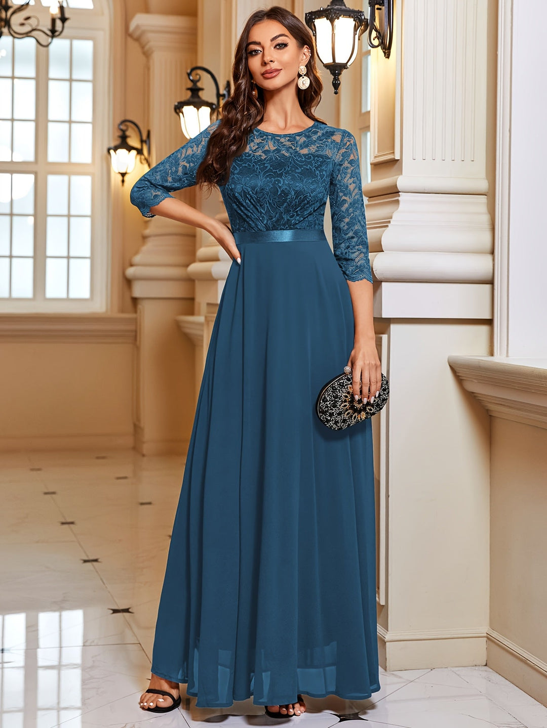 Drune | Elegantes Maxi Kleid Mit Spitze Und Chiffon Für Damen