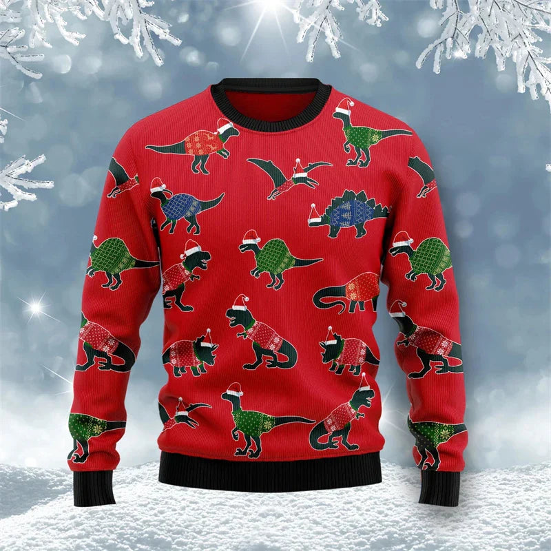 Drune | Dinosaur Weihnachtspullover - Lustiger & Bequemer Herrenpullover mit 3D-Druck für die Feiertage