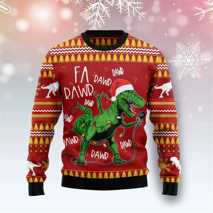 Drune | Dinosaur Weihnachtspullover - Lustiger & Bequemer Herrenpullover mit 3D-Druck für die Feiertage