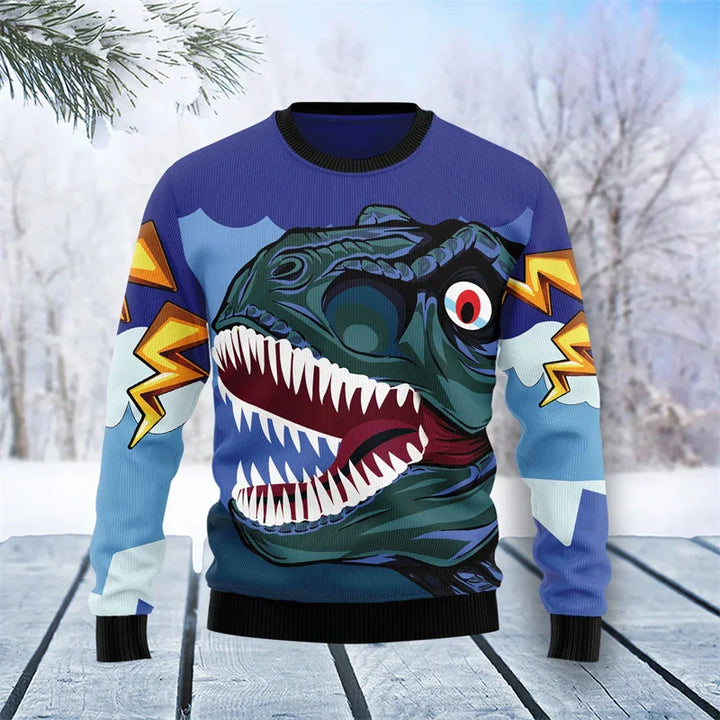Drune | Dinosaur Weihnachtspullover - Lustiger & Bequemer Herrenpullover mit 3D-Druck für die Feiertage