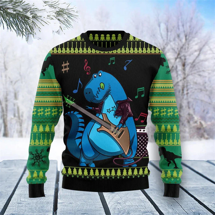 Drune | Dinosaur Weihnachtspullover - Lustiger & Bequemer Herrenpullover mit 3D-Druck für die Feiertage