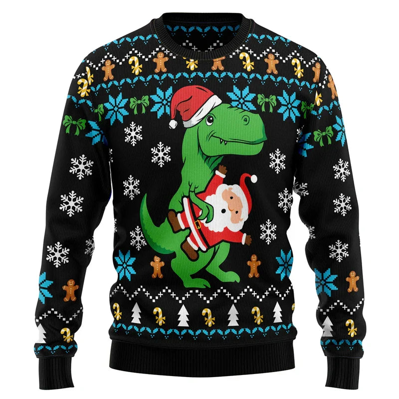 Drune | Dinosaur Weihnachtspullover - Lustiger & Bequemer Herrenpullover mit 3D-Druck für die Feiertage
