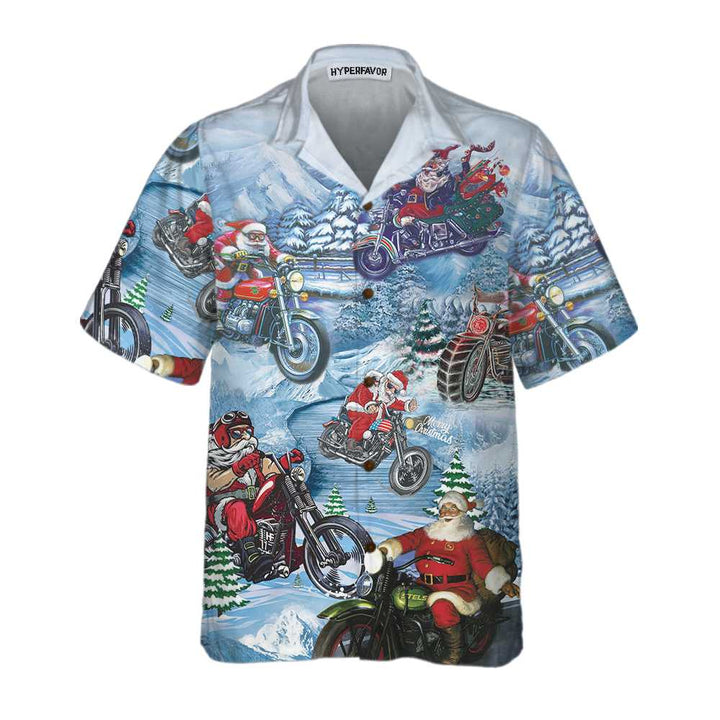 Drune | Fahren mit Santa auf dem Weihnachts-Hawaiian-Shirt, Motorrad-Weihnachts-Shirt, Bestes Geschenk für Weihnachten