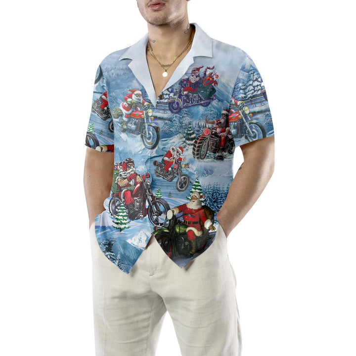 Drune | Fahren mit Santa auf dem Weihnachts-Hawaiian-Shirt, Motorrad-Weihnachts-Shirt, Bestes Geschenk für Weihnachten