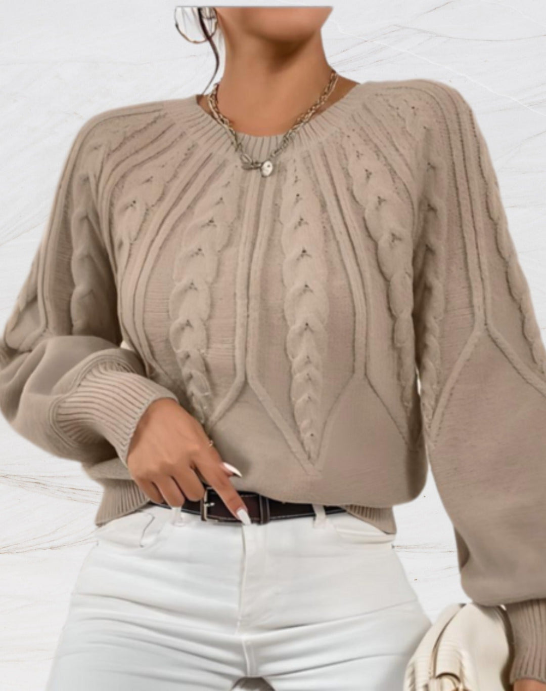 Drune | Eleganter Pullover - Beiger Pfeil-Stil Strickpullover