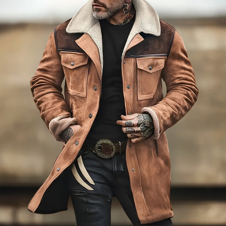 Drune | Mid-Length Tailored Jacket - Schafslederkragen Button Front Jacket