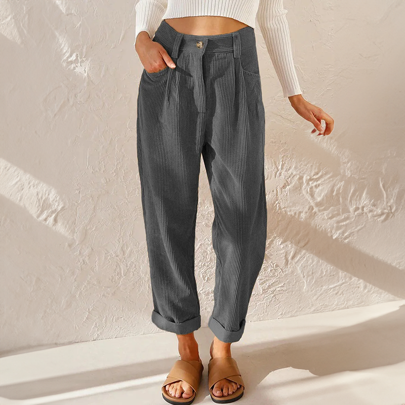 Drune | Hoher Taille Lockere Passform Weiche Ripptextur mit Falten