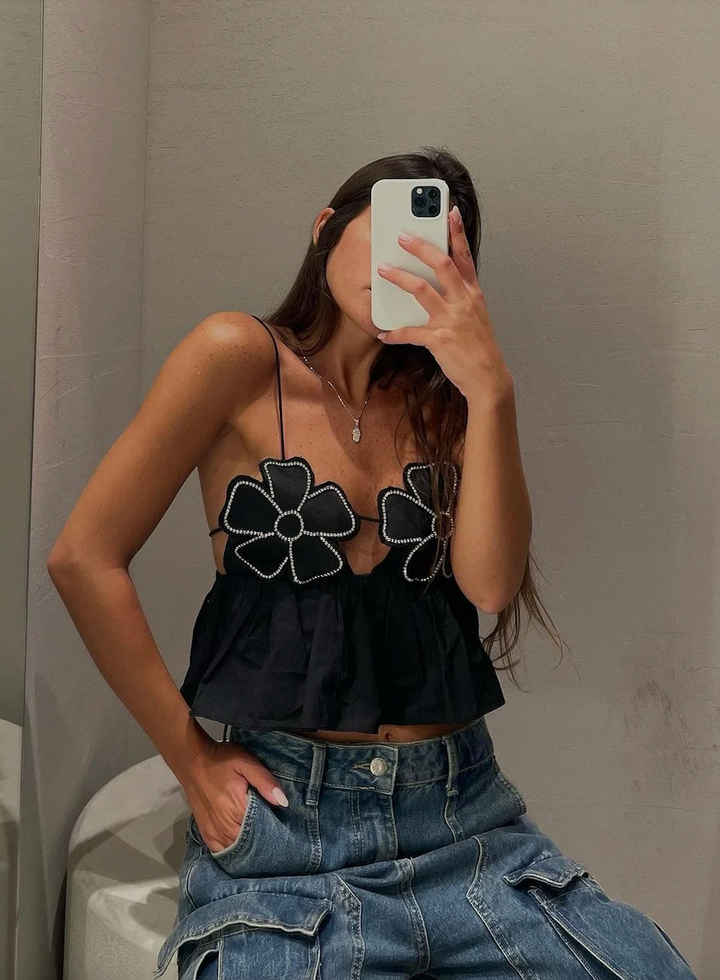 Drune | Strassverziertes Crop-Top Für Frauen