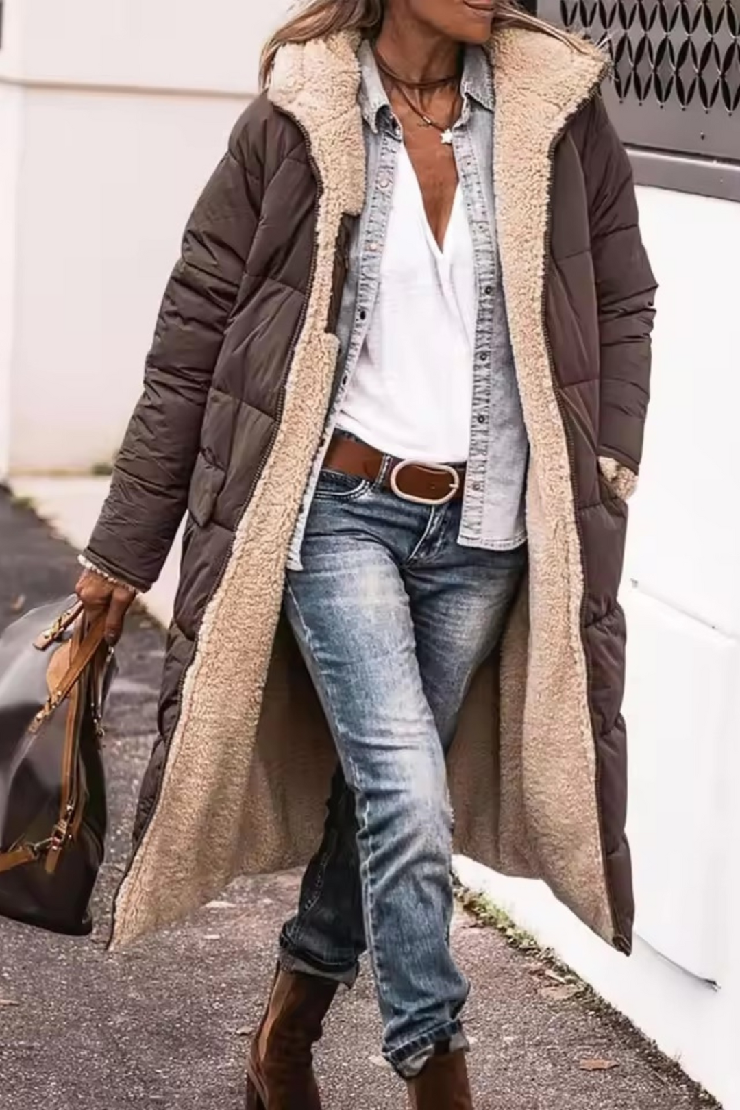 Drune | Damen Lange Gepolsterte Winter-Daunenjacke - Mit Kapuze