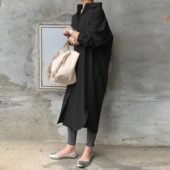 Drune | Einfarbiges Langes Blusenkleid Mit Kragen