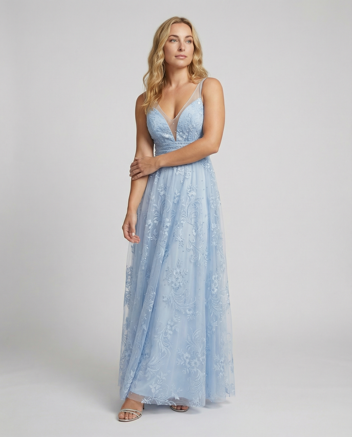 Elegantes Damen Mesh-Kleid mit V-Ausschnitt für Party & Events | Drune