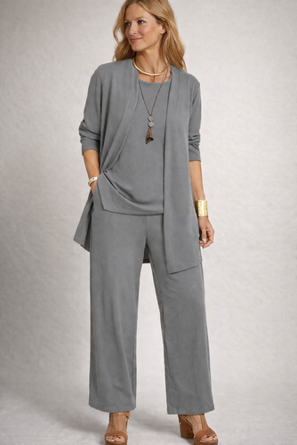 Drune | Damen 3-Teiliges Set mit Cardigan und Weiter Hose