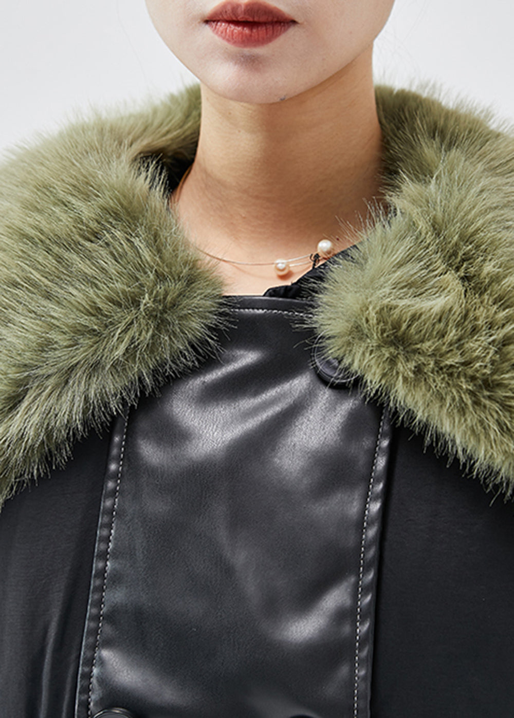 Drune | Schwarze Pelzkragen Patchwork Feine Baumwollgefüllte Damen Wintermäntel
