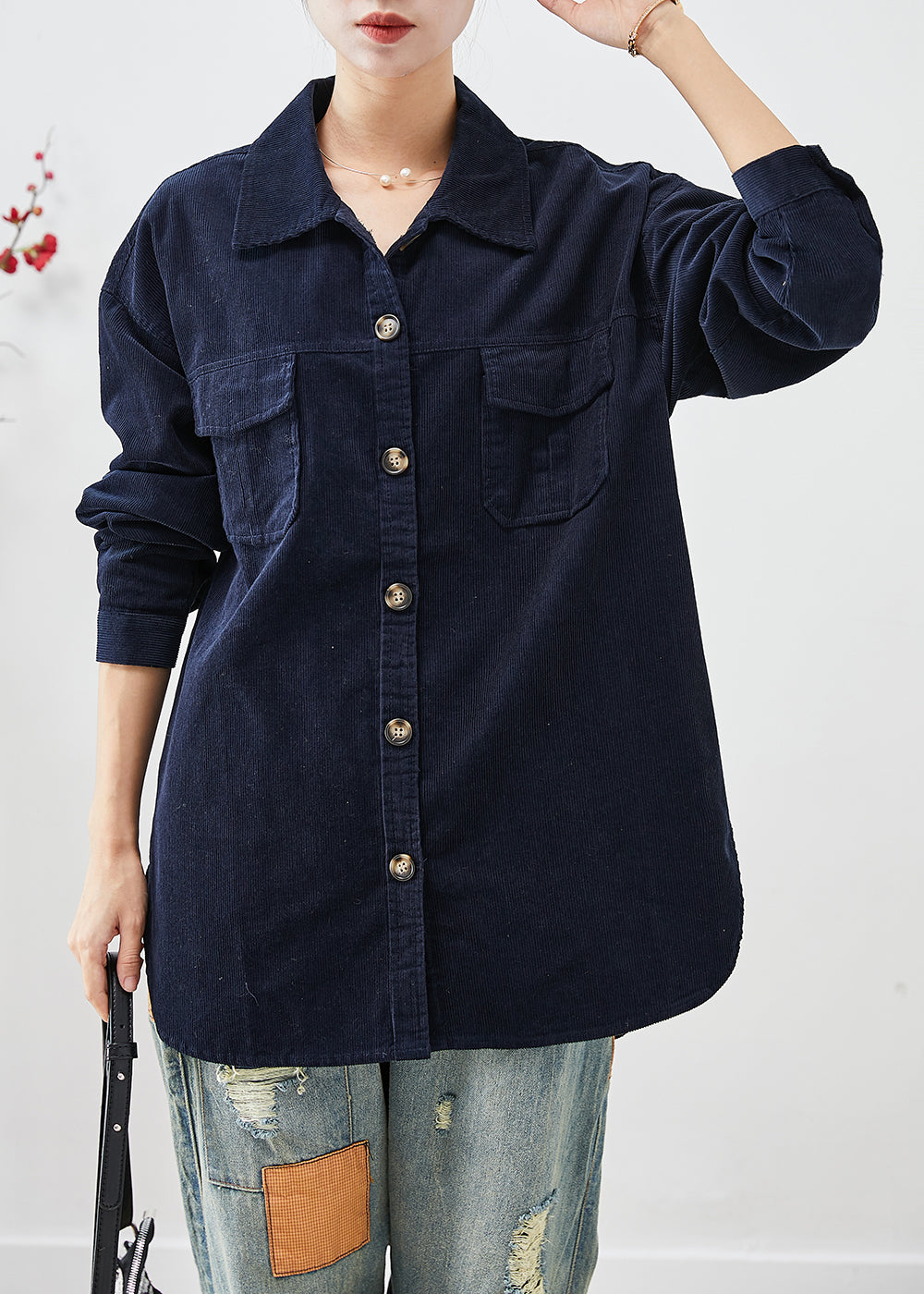 Drune | Navy Oversized Taschen Cordjacken