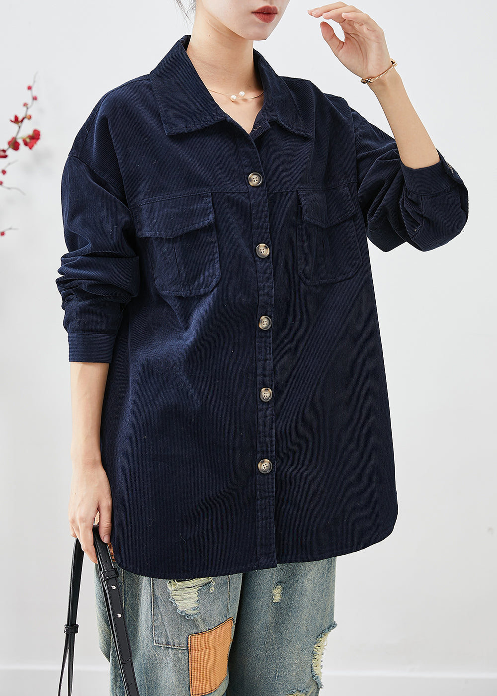 Drune | Navy Oversized Taschen Cordjacken