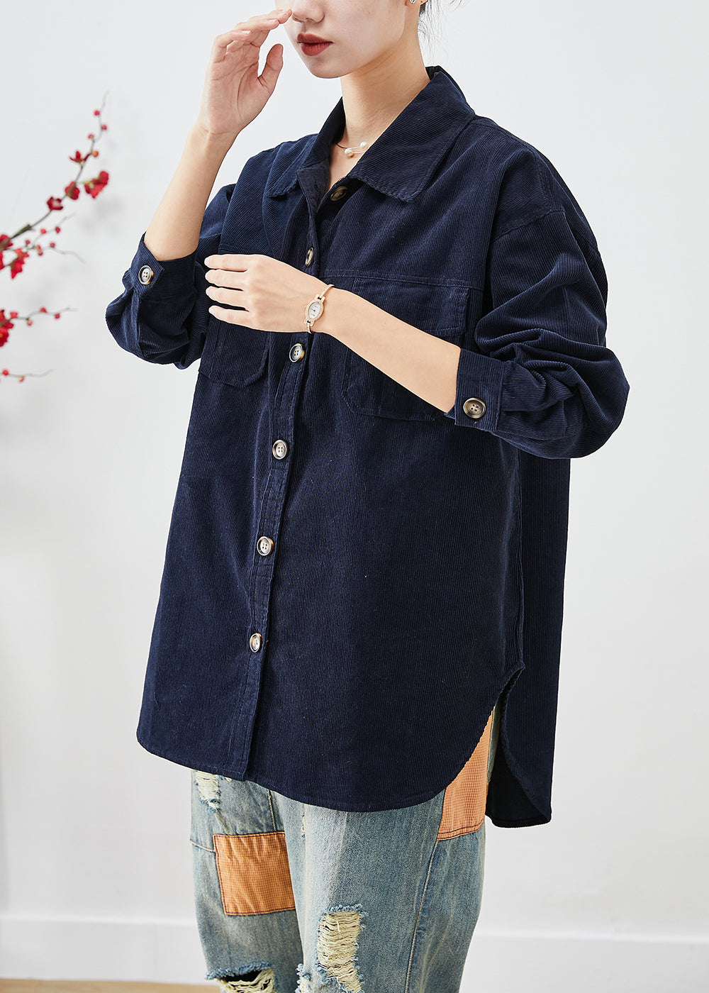 Drune | Navy Oversized Taschen Cordjacken