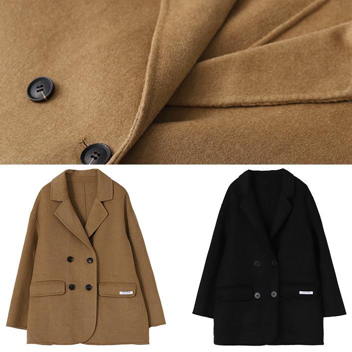 Drune | schwarzer Wollmantel Damen trendige Plus-Size-Mäntel Mantel mit offenen Seiten und schmalem Kragen