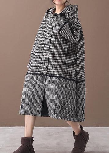 Drune | schwarze weiße karierte wintermäntel plus size kleidung hoodie patchwork winter outdoorbekleidung