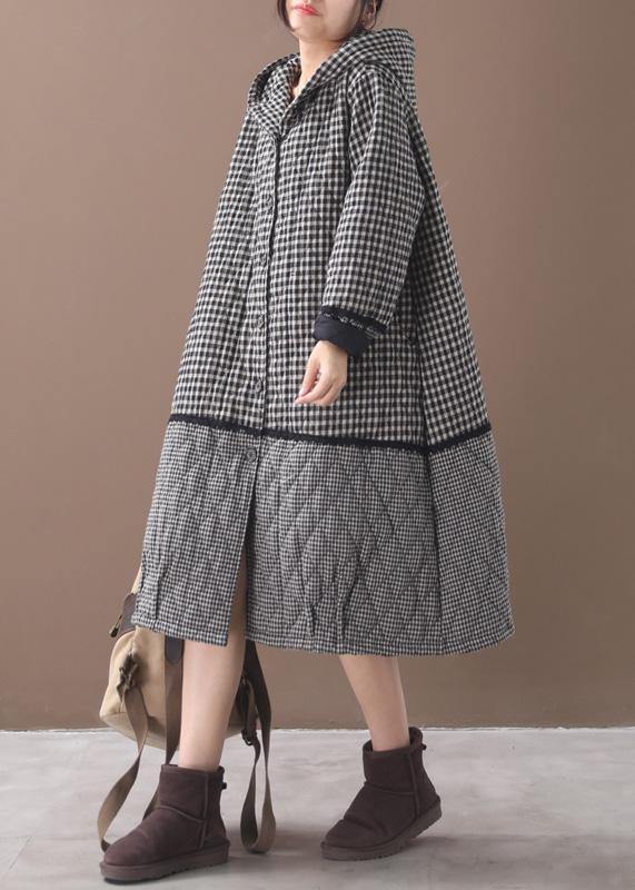 Drune | schwarze weiße karierte wintermäntel plus size kleidung hoodie patchwork winter outdoorbekleidung
