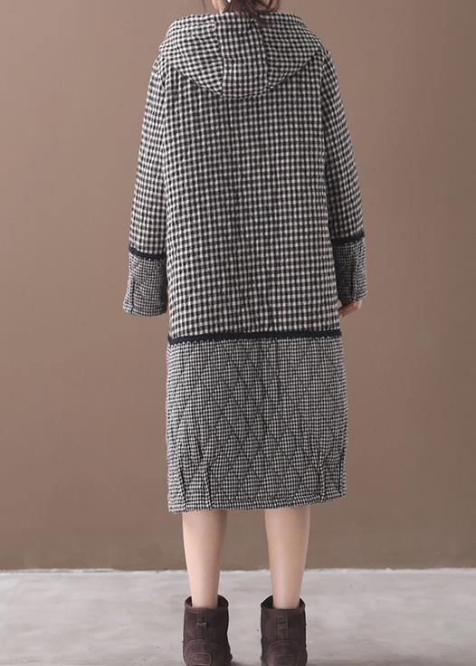 Drune | schwarze weiße karierte wintermäntel plus size kleidung hoodie patchwork winter outdoorbekleidung