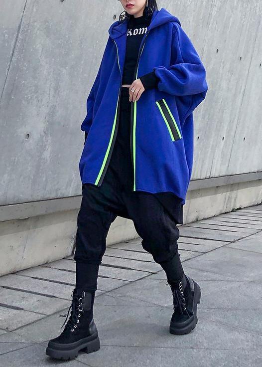 Drune | Kapuzenzipper-Tunika-Muster blau dick Kleider Mäntel