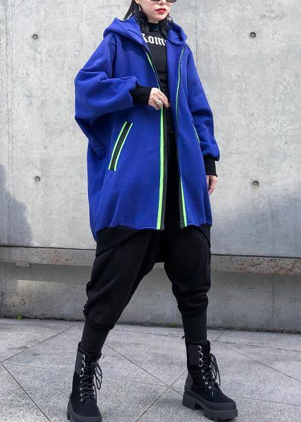 Drune | Kapuzenzipper-Tunika-Muster blau dick Kleider Mäntel
