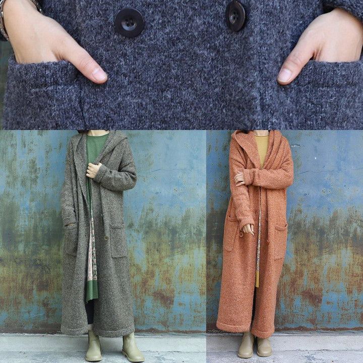 Drune | Plus Size Maxi Mantel Mit Kapuze Jacken Gelb Doppelreihiger Wollmantel